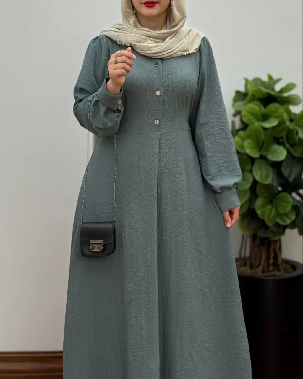 پیراهن شیردهی دکمه دار پفکی و بلند